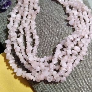 NWT-SOFT PINK, ROSE QUARTZ CHIPS-ENDLESS 100 INCHES. NECKLACE.